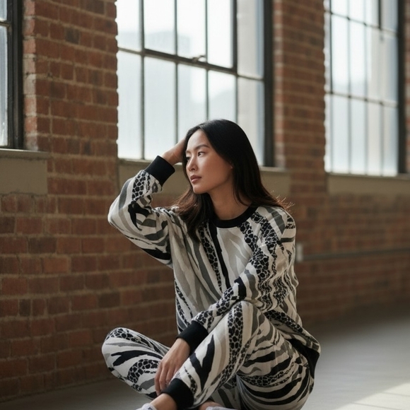 2 Piece Nike Women's Animal-Print Jogger Set - Black, Gray, Beige - Picture 2 of 16